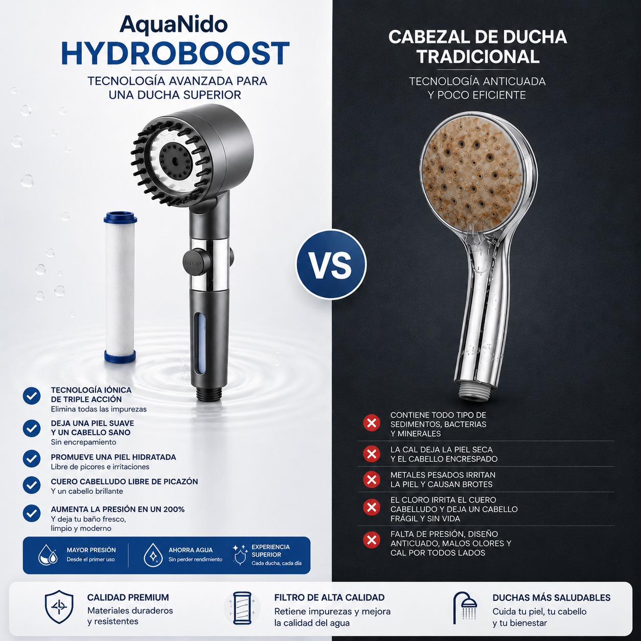 AquaNido HydroBoost | Alcachofa de Ducha de Alta Presión